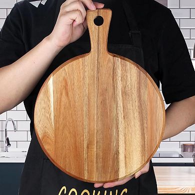 Round Acacia Wood Cutting Board with Handle