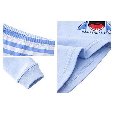 Kids Boys Blue Dinosaurs Sharks 2 Pack Long Sleeve Pajamas Snug Fit