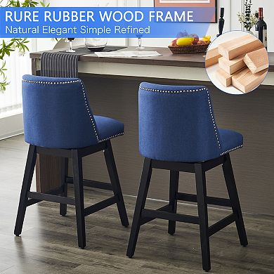Trikiousd Set of 2 Upholstered Swivel Bar Stools 26" Counter Height Chairs with Wood Frame