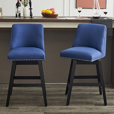 Trikiousd Set of 2 Upholstered Swivel Bar Stools 26" Counter Height Chairs with Wood Frame