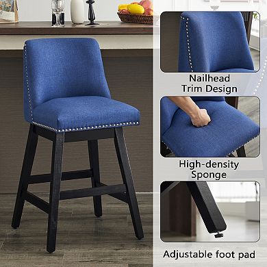 Trikiousd Set of 2 Upholstered Swivel Bar Stools 26" Counter Height Chairs with Wood Frame