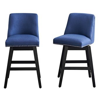 Trikiousd Set of 2 Upholstered Swivel Bar Stools 26" Counter Height Chairs with Wood Frame