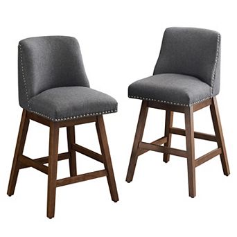 Trikiousd Set of 2 Upholstered Swivel Bar Stools 26" Counter Height Chairs with Wood Frame
