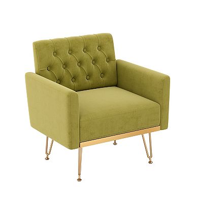 Trikiousd Modern Tufted Velvet Armchair Upholstered Accent Chair with Metal Legs