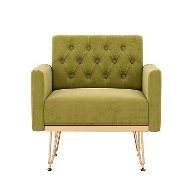 Trikiousd Modern Tufted Velvet Armchair Upholstered Accent Chair with Metal Legs