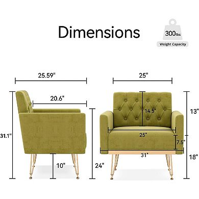Trikiousd Modern Tufted Velvet Armchair Upholstered Accent Chair with Metal Legs