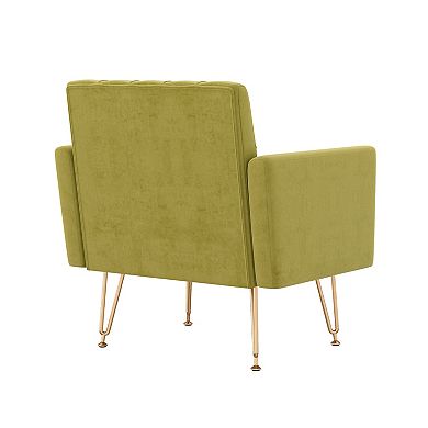 Trikiousd Modern Tufted Velvet Armchair Upholstered Accent Chair with Metal Legs