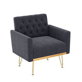 Trikiousd Modern Tufted Velvet Armchair Upholstered Accent Chair with Metal Legs