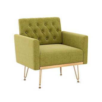 Trikiousd Modern Tufted Velvet Armchair Upholstered Accent Chair with Metal Legs