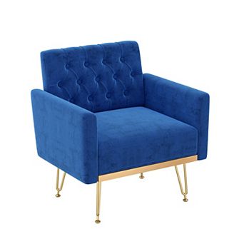 Trikiousd Modern Tufted Velvet Armchair Upholstered Accent Chair with Metal Legs