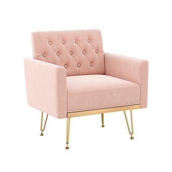 Trikiousd Modern Tufted Velvet Armchair Upholstered Accent Chair with Metal Legs