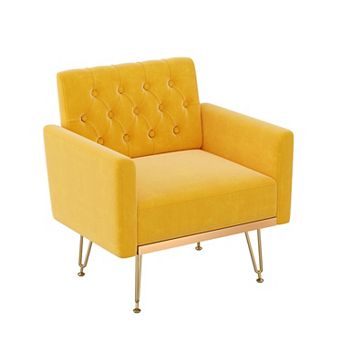 Trikiousd Modern Tufted Velvet Armchair Upholstered Accent Chair with Metal Legs