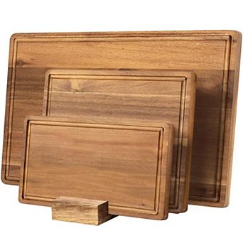 Set of 3 Wooden Cutting Boards with Holder
