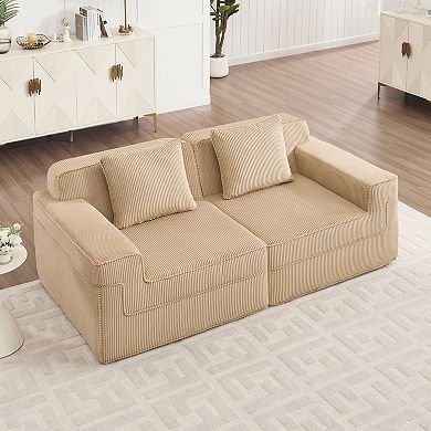 Trikiousd Modular 2-Seat Boneless Cloud Loveseat Sofa Corduroy Deep Seat Sectional Couch
