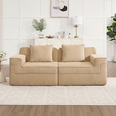 Trikiousd Modular 2-Seat Boneless Cloud Loveseat Sofa Corduroy Deep Seat Sectional Couch