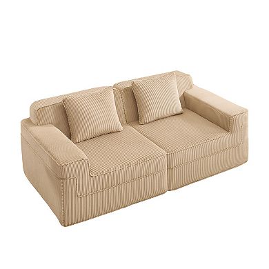 Trikiousd Modular 2-Seat Boneless Cloud Loveseat Sofa Corduroy Deep Seat Sectional Couch