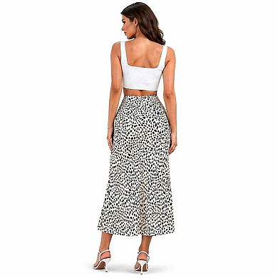 Women's Leopard Print Silk Midi Skirt