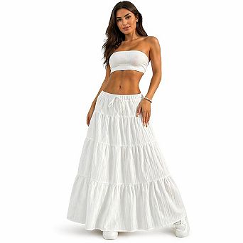 White Boho Maxi Skirt for Women