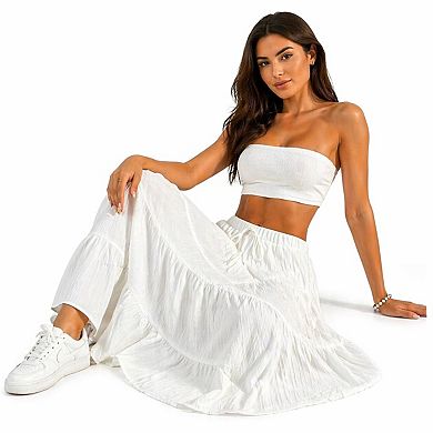 White Boho Maxi Skirt for Women