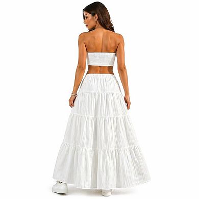 White Boho Maxi Skirt for Women