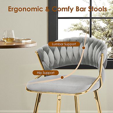 Trikiousd Modern Velvet Counter Stool with Back and Arms Ergonomic Bar Chair