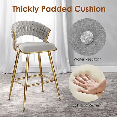 Trikiousd Modern Velvet Counter Stool with Back and Arms Ergonomic Bar Chair