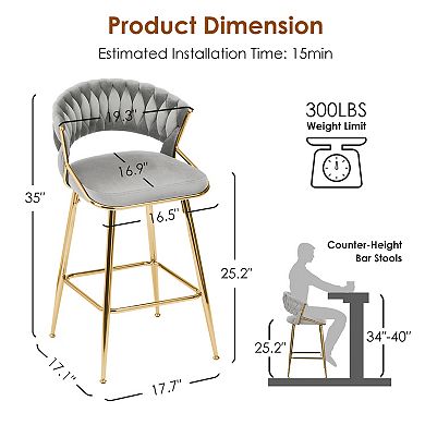 Trikiousd Modern Velvet Counter Stool with Back and Arms Ergonomic Bar Chair