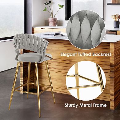 Trikiousd Modern Velvet Counter Stool with Back and Arms Ergonomic Bar Chair
