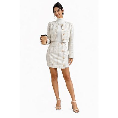 Women Elegant Tweed Skirt Set