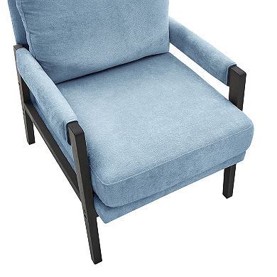 Trikiousd Mid-Century Modern Chenille Accent Armchair with Wood Frame Lounge Chair
