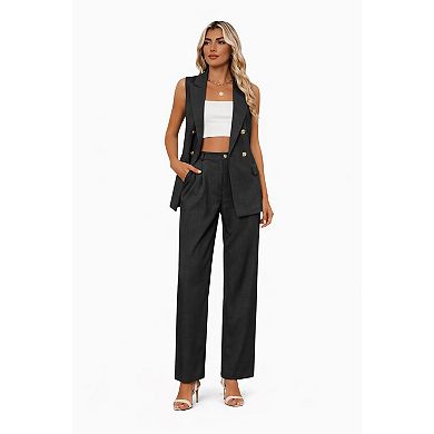Women Wide Leg Pant Suit Set