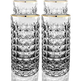 Gold-Rimmed Highball & Collins Glasses Set, Cocktail & Beverage Glassware