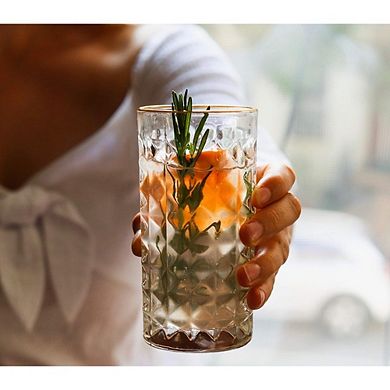Gold-Rimmed Highball & Collins Glasses Set, Cocktail & Beverage Glassware