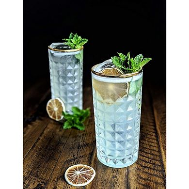 Gold-Rimmed Highball & Collins Glasses Set, Cocktail & Beverage Glassware