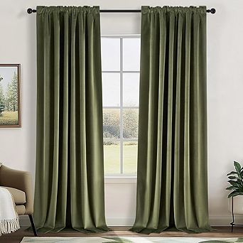 Green Velvet Blackout Curtains Thermal Drapes for Bedroom & Living Room