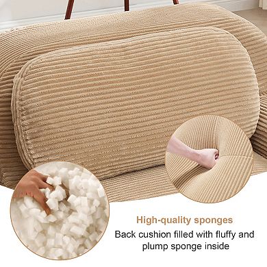 Trikiousd Modular Corduroy Loveseat Sofa 82" Curved Arm Cloud Couch with Anti-Slip Base