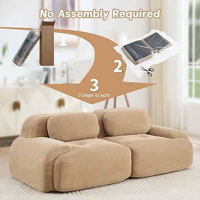 Trikiousd Modular Corduroy Loveseat Sofa 82" Curved Arm Cloud Couch with Anti-Slip Base