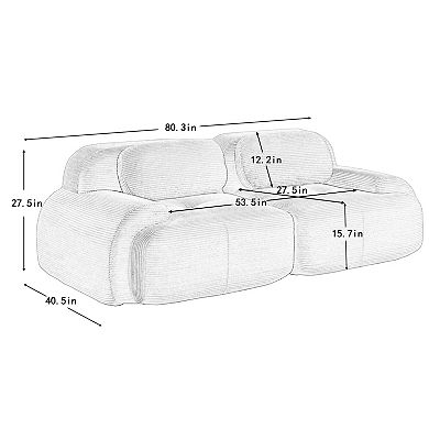 Trikiousd Modular Corduroy Loveseat Sofa 82" Curved Arm Cloud Couch with Anti-Slip Base