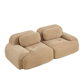 Trikiousd Modular Corduroy Loveseat Sofa 82" Curved Arm Cloud Couch with Anti-Slip Base