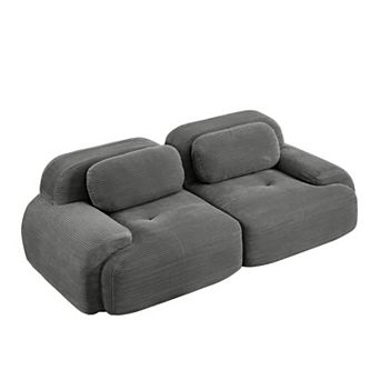 Trikiousd Modular Corduroy Loveseat Sofa 82" Curved Arm Cloud Couch with Anti-Slip Base