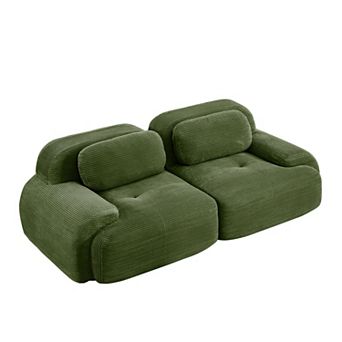 Trikiousd Modular Corduroy Loveseat Sofa 82" Curved Arm Cloud Couch with Anti-Slip Base