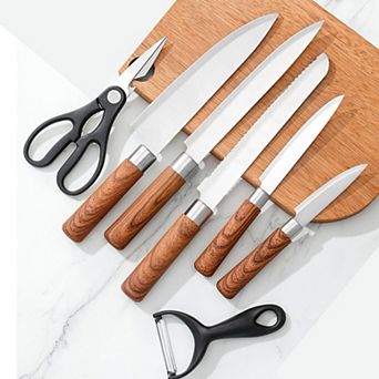7 pc Stainless Steel Knife Set with Wooden Handles