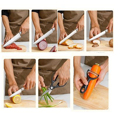 7-Piece Stainless Steel Knife Set with Wooden Handles