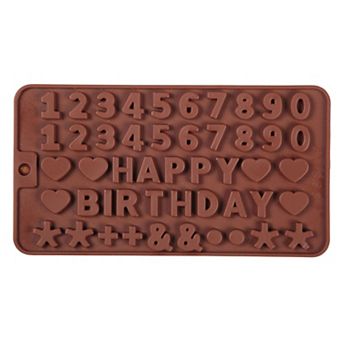 Silicone Happy Birthday Chocolate Mold with Hearts, Symbols & Numbers (8.1 x 4.4 Inch)