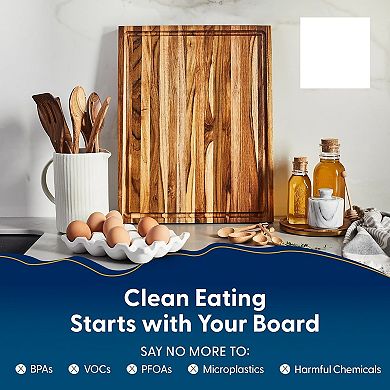 Reversible Laurel Teak Cutting Board with Juice Groove
