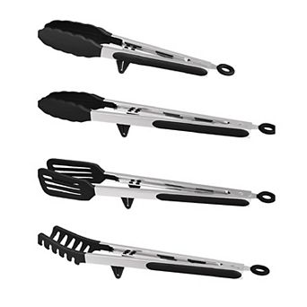 4-in-1 Stainless Steel Kitchen Tongs Set with Silicone Tips for Cooking, BBQ, Salad, and More