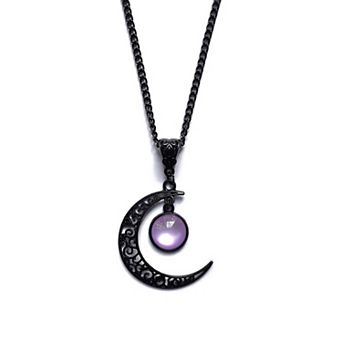 Punk Style Black Moon Pendant Necklace