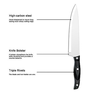 19-Piece Stainless Steel Knife Set with Oak Wood Block & ABS Handles