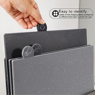 4-Pc Plastic Chopping Board Set with Stand