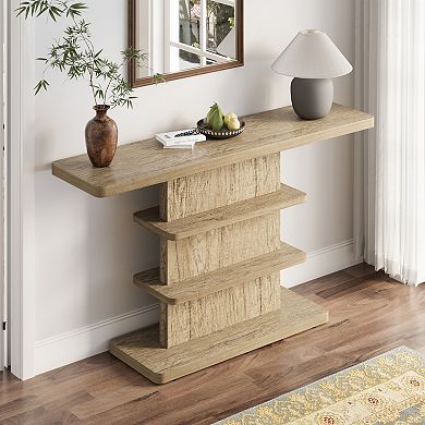 Trikiousd Narrow Console Table with 2 Tier Open Storage Shelves Entryway Sofa Table